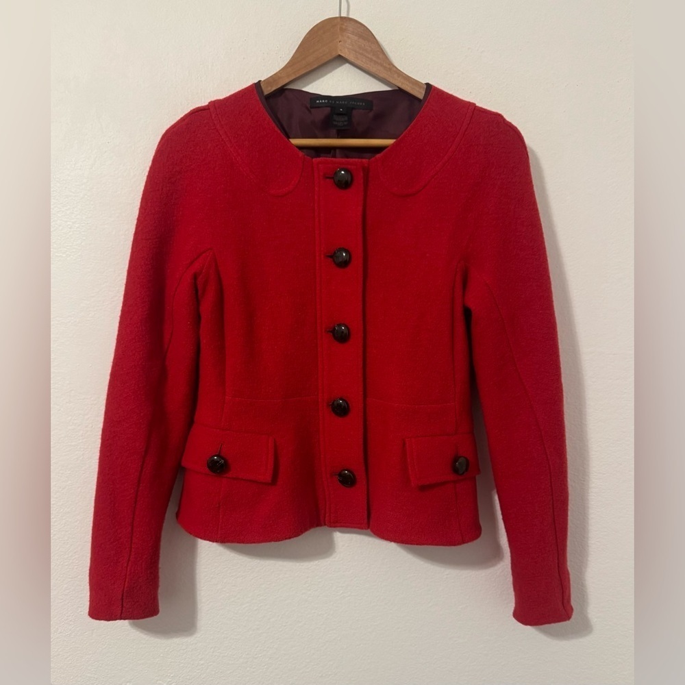 Marc by Marc Jacobs Red Wool Jacket Button Front Retro Prep Y2K Size Small
